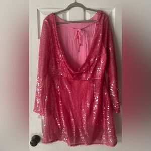 Anthropologie Pink Sequin Long Sleeve Mini Dress